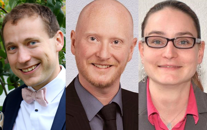 Porträts von Markus Gerhart, Tobias Haber und Corinna Brenner von links