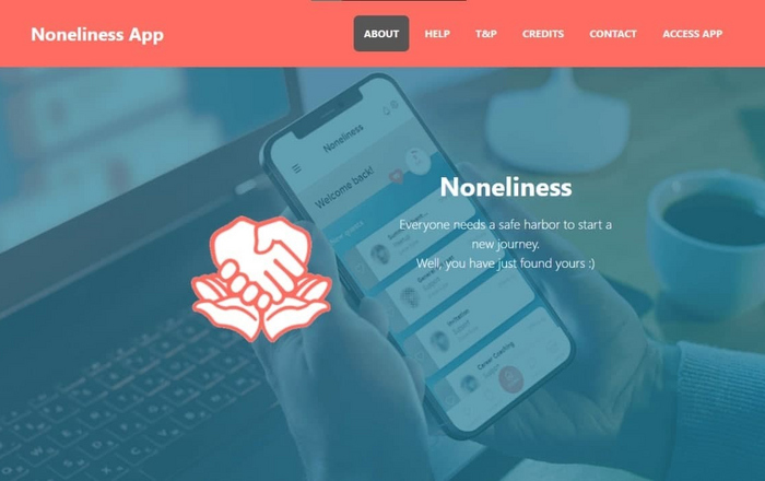 Ein Screenshot der Startseite der Noneliness-App